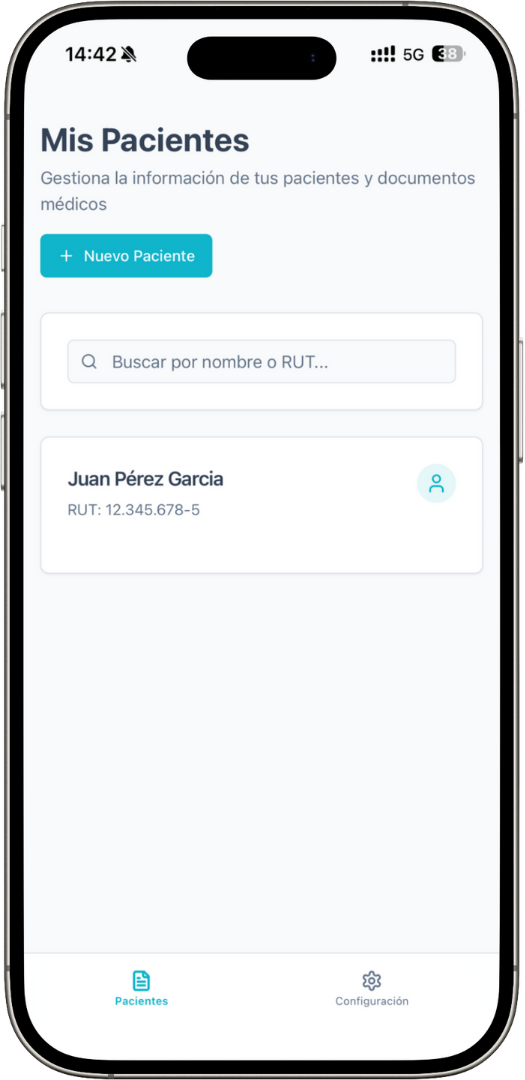 App móvil - Lista de pacientes